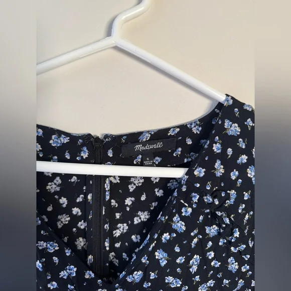 Madewell Black Ruffle-Sleeve Tie-Waist Jumpsuit in Blue Baby's Breath - Small - Picture 10 of 13